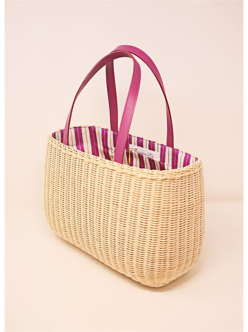 Fuchsia wicker and leather bag Laboratorio Capri | 106NATFUCSIA
